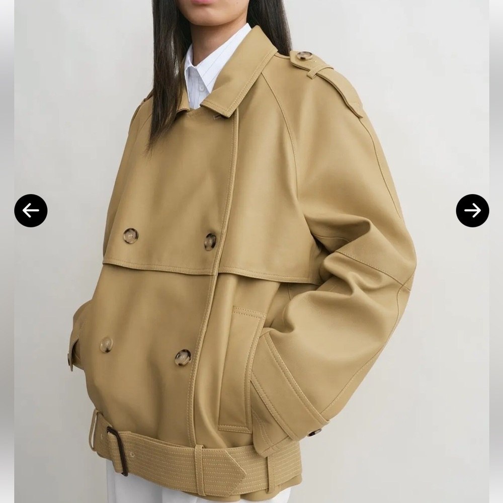 New Toteme Oversized Leather Trench Jacket Size 32 - Picture 3 of 11